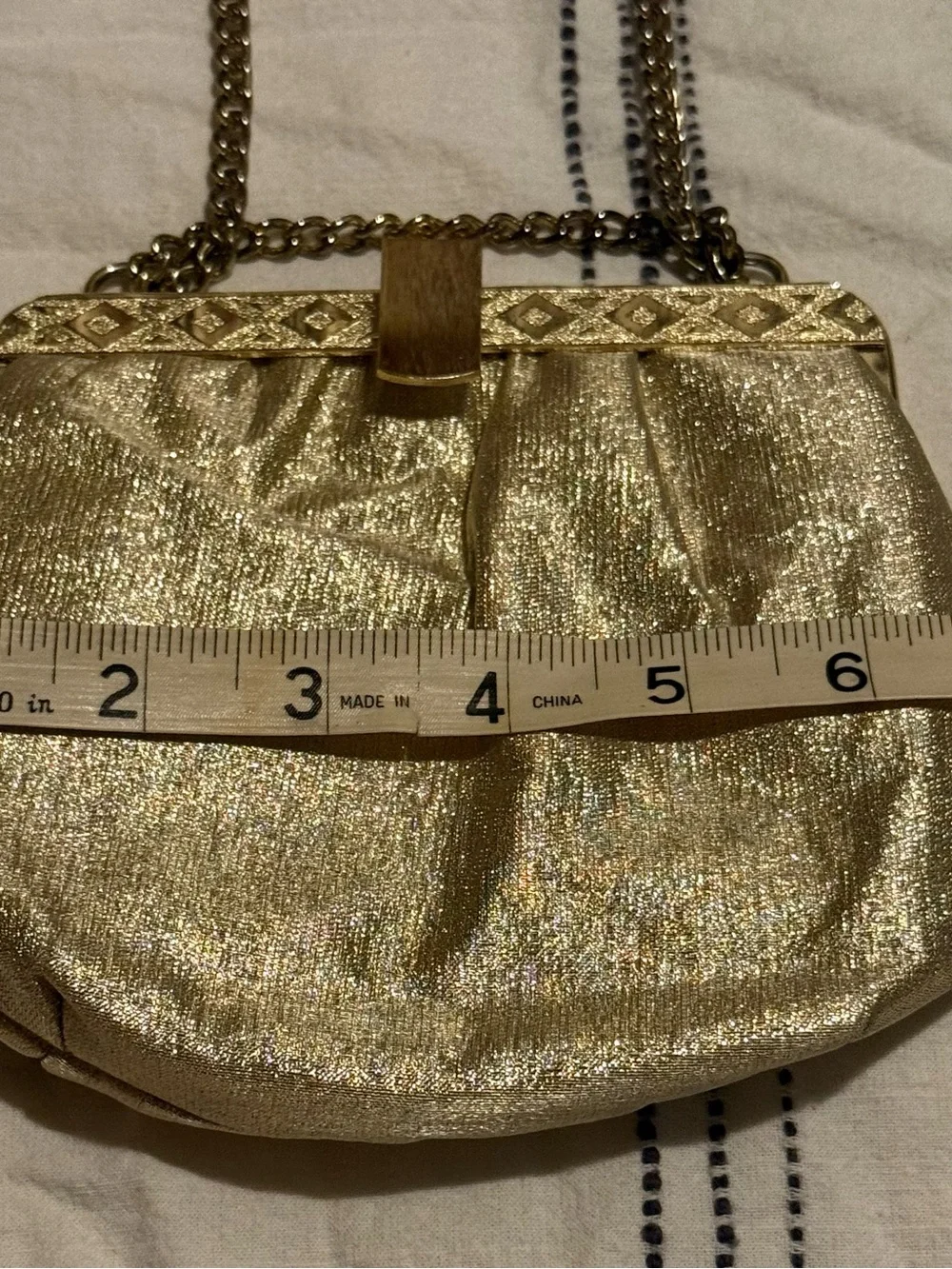 Vintage 1960s Gold Lamé Evening Bag Metallic Chain Frame Purse